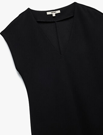 Bürümcük Kumaş Slim Fit Kolsuz Midi Boy V Yaka Bodycon Elbise