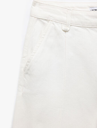 Nervürlü Yüksek Bel Düz Katlı Paça Denim Pantolon - Straight Fit Jean