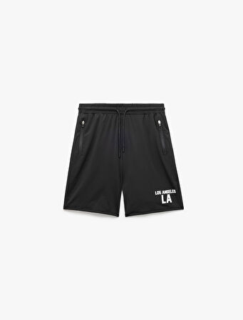 Baskılı Cep Detaylı Beli Bağcıklı Spor Şort