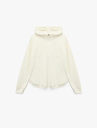 Yarım Fermuarlı Kapüşonlu Oversize Spor Sweatshirt