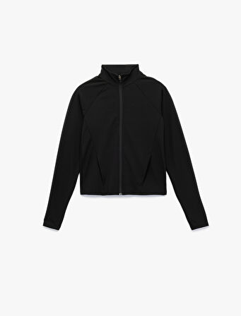 Slim Fit Dik Yaka Uzun Kollu Fermuarlı Spor Sweatshirt