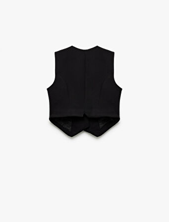 Astarlı Asimetrik Kolsuz V Yaka Düğmeli Blazer Yelek