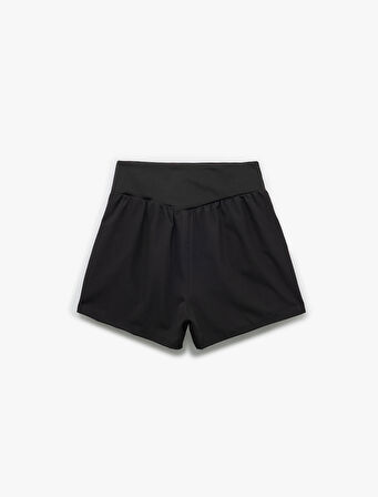 Yüksek Bel Slim Fit Bloklu Spor Şort