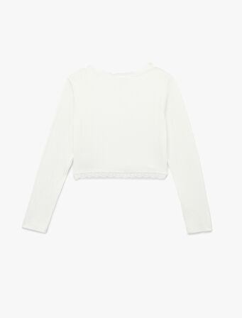 Dantel Detaylı Slim Fit Uzun Kollu V Yaka Crop Tişört