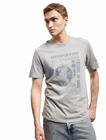 Kısa Kollu Bisiklet Yaka Regular Fit Pamuklu Baskılı Tişört