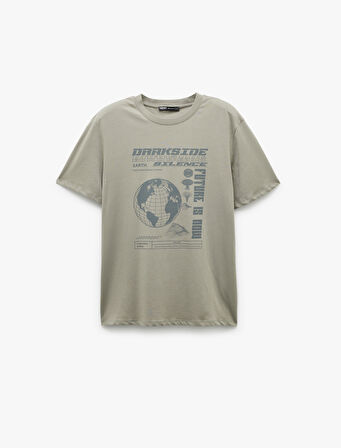 Kısa Kollu Bisiklet Yaka Regular Fit Pamuklu Baskılı Tişört