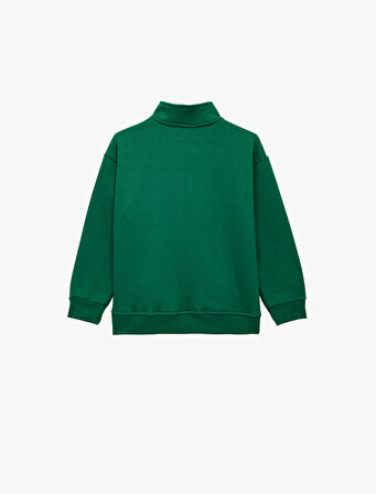 Şardonlu Uzun Kollu Yılbaşı Temalı Yarım Fermuarlı Dik Yaka Baskılı Sweatshirt