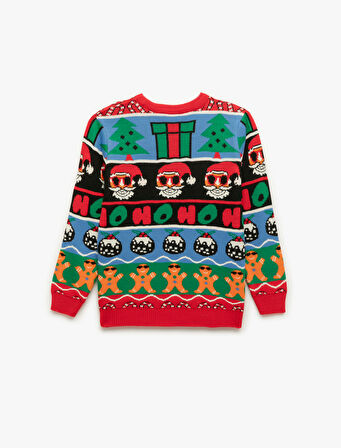 Uzun Kollu Bisiklet Yaka Yılbaşı Desenli Triko Kazak