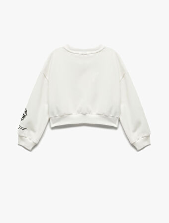 Şardonlu Uzun Kollu Bisiklet Yaka Baskılı Sweatshirt