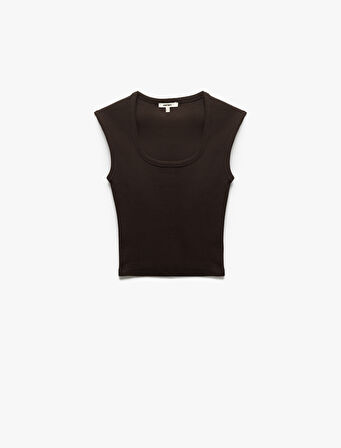 Slim Fit Pamuklu Kolsuz U Yaka Basic Crop Body