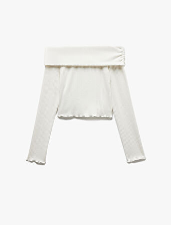 Omzu Açık Slim Fit Viskon Karışımlı Kaşkorse Uzun Kollu Tişört