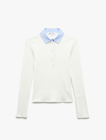 Yaka Detaylı Pamuklu Slim Fit Düğmeli Uzun Kollu Tişört