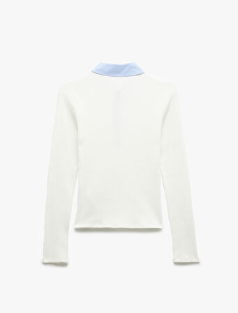 Yaka Detaylı Pamuklu Slim Fit Düğmeli Uzun Kollu Tişört