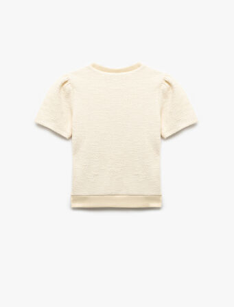 Fiyonk Detaylı Bisiklet Yaka Kısa Kollu Tüvit Bluz