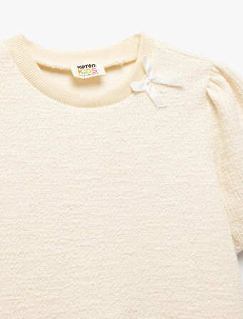 Fiyonk Detaylı Bisiklet Yaka Kısa Kollu Tüvit Bluz