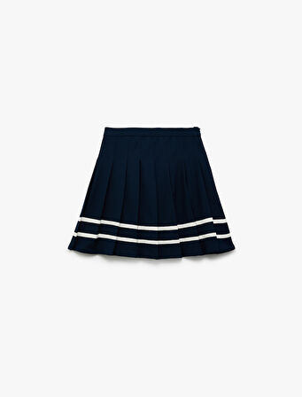 Pileli Renk Bloklu Mini Etek