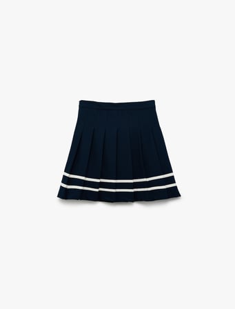 Pileli Renk Bloklu Mini Etek
