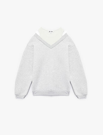 Rahat Kesim Çift Yaka Şardonlu Uzun Kollu Sweatshirt