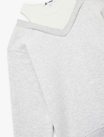 Rahat Kesim Çift Yaka Şardonlu Uzun Kollu Sweatshirt