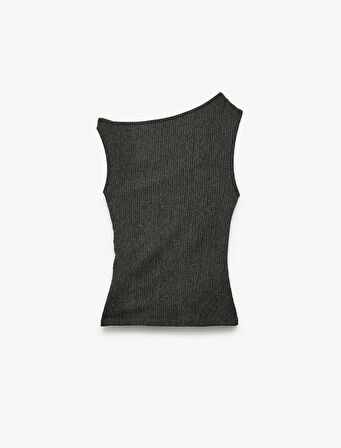 Drapeli Asimetrik Yaka Bürümcük Kolsuz Bluz