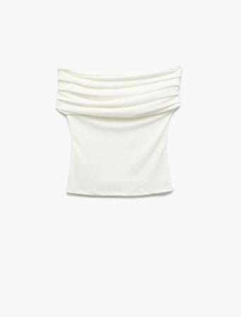 Krep Kumaş Drape Detaylı Straplez Bluz