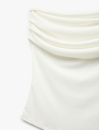 Krep Kumaş Drape Detaylı Straplez Bluz