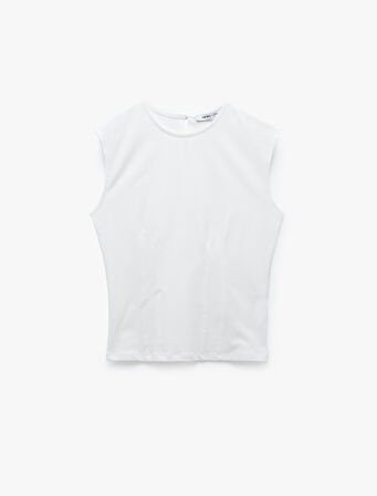 Pamuklu Slim Fit Arkadan Kapama Detaylı Sıfır Kol Tişört