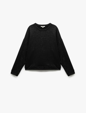 Üç İplik Şardonlu Bisiklet Yaka Uzun Kollu Parıltılı Sweatshirt