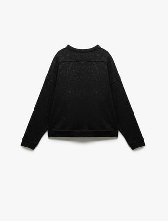 Üç İplik Şardonlu Bisiklet Yaka Uzun Kollu Parıltılı Sweatshirt