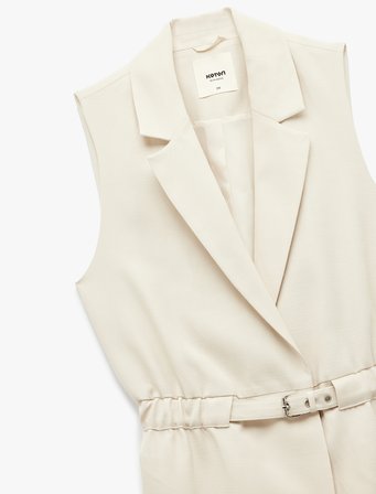 Astarlı Kruvaze Kolsuz Kemerli Uzun Blazer Yelek
