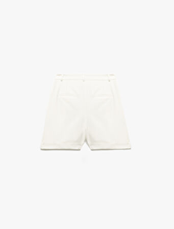 Pile Detaylı Cepli Yüksek Bel Mini Şort