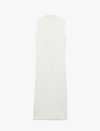 Drape Detaylı Kolsuz Uzun Gömlek Elbise