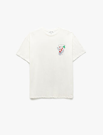 Arkası Baskılı Bisiklet Yaka Kısa Kollu Oversize Tişört