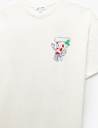 Arkası Baskılı Bisiklet Yaka Kısa Kollu Oversize Tişört