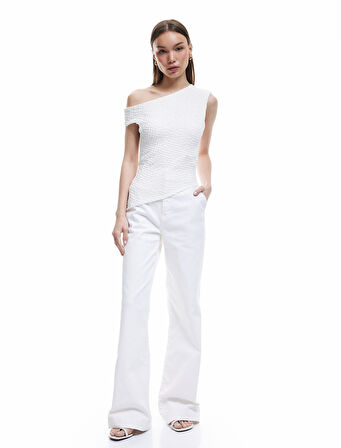 Bürümcük Kolsuz Slim Fit Asimetrik Bluz