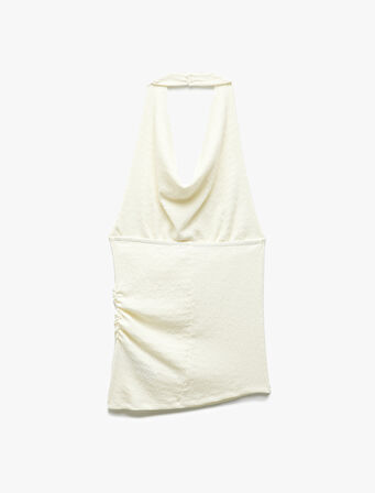 Degaje Yaka Asimetrik Slim Fit Drapeli Kolsuz Bluz