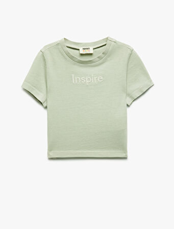 Nakış Detaylı Bisiklet Yaka Kısa Kollu Pamuklu Tişört