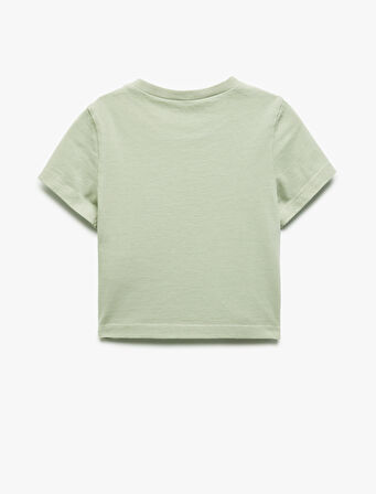 Nakış Detaylı Bisiklet Yaka Kısa Kollu Pamuklu Tişört