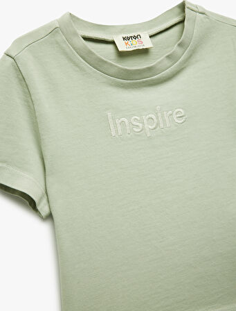 Nakış Detaylı Bisiklet Yaka Kısa Kollu Pamuklu Tişört