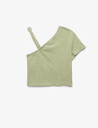 Pamuklu Tek Omuz Askılı Kısa Kollu Crop Tişört