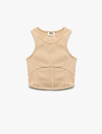 Pamuklu Korse Detaylı Bisiklet Yaka Kolsuz Crop Atlet