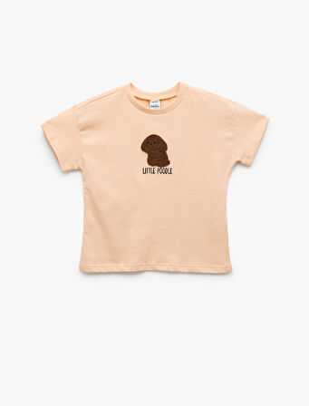 Nakış Detaylı Kısa Kollu Bisiklet Yaka Pamuklu Tişört