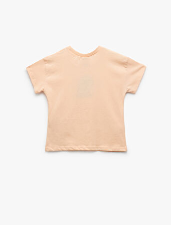 Nakış Detaylı Kısa Kollu Bisiklet Yaka Pamuklu Tişört