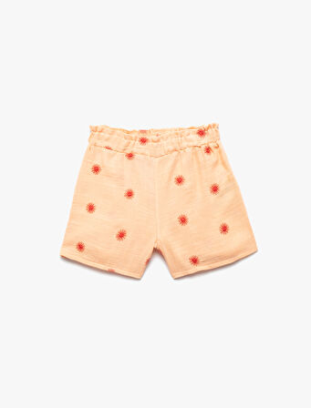 Pamuklu Beli Lastikli Desenli Şort