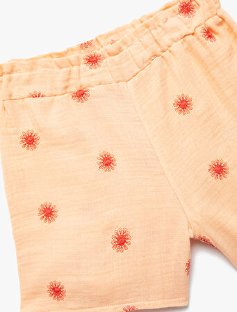 Pamuklu Beli Lastikli Desenli Şort