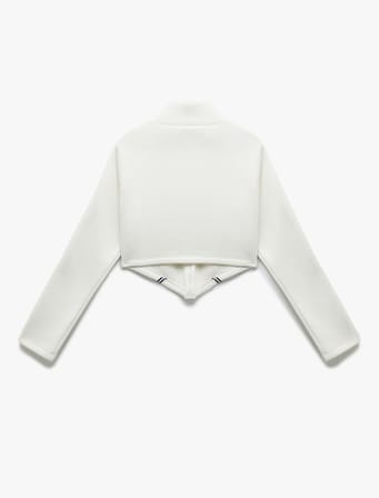 Şerit Detaylı Dik Yaka Üç İplik Şardonlu Fermuarlı Crop Sweatshirt