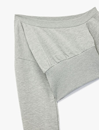Asimetrik Yaka Omzu Açık Korse Detaylı Uzun Kollu Crop Sweatshirt