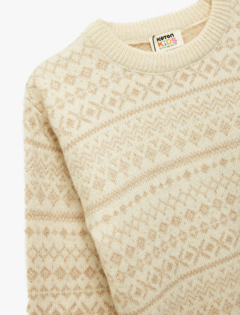 Uzun Kollu Bisiklet Yaka Desenli Triko Kazak