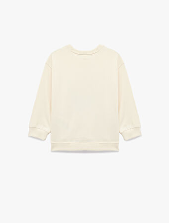 Pamuklu Uzun Kollu Bisiklet Yaka Çiçek Baskılı Sweatshirt