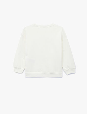 Pamuklu Uzun Kollu Bisiklet Yaka Baskılı Sweatshirt